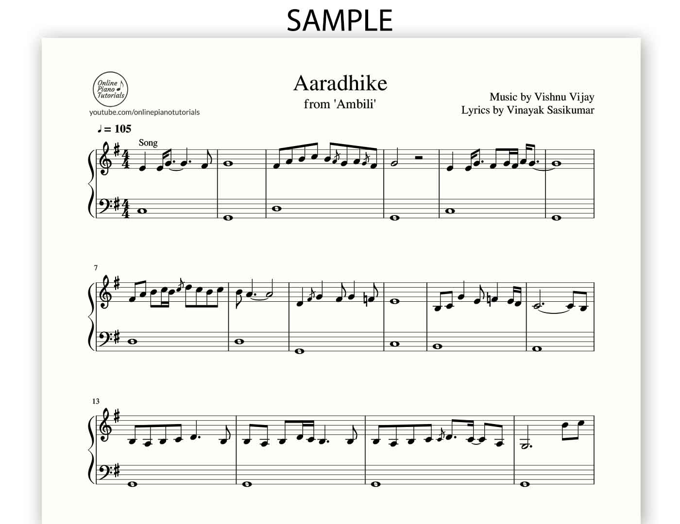 Aaradhike Notes And Midi Ambili Musicnoteskada